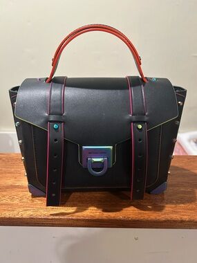 MICHAEL KORS Black Satchel with Neon Pink and Orange Trim Contrast